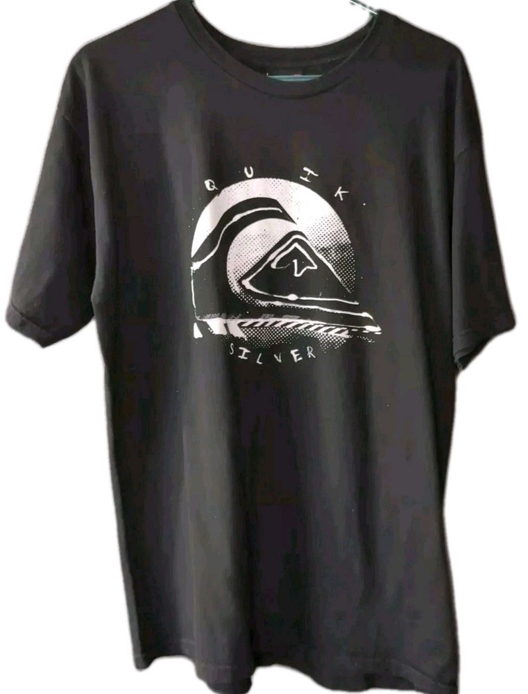Quiksilver Men's Large T-shirt Black White Surf Heavy Thick Cotton Vintage Y2K