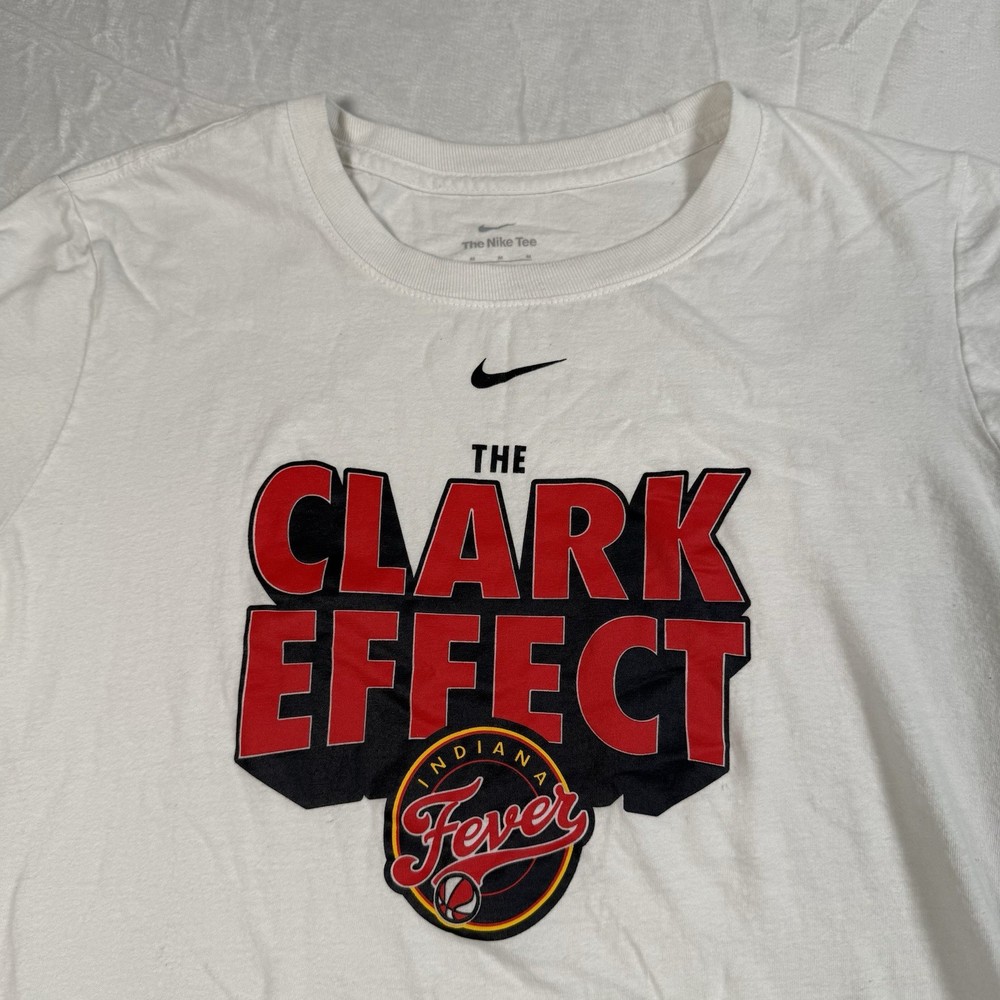 Indiana Fever Nike Tee The Clark Effect WNBA White Shirt Medium Caitlin Clark