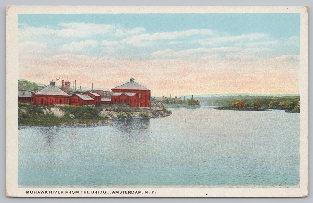 State View~Amsterdam New York~Mohawk River @ Bridge~Vintage Postcard