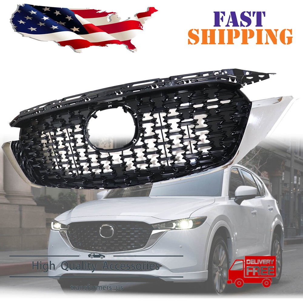 For 2022 2023 Mazda CX5 CX-5 Front Upper Grill Bumper Grille W/ Chrome Trim Set