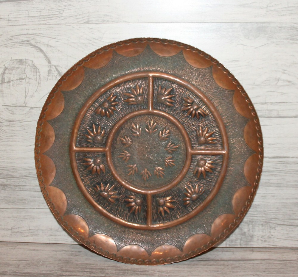 Vintage hand made copper wall hanging floral plate
