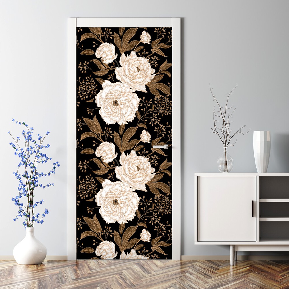 Rose brier Bubble Free Door sticker brown and white Home Decor self-adhesive