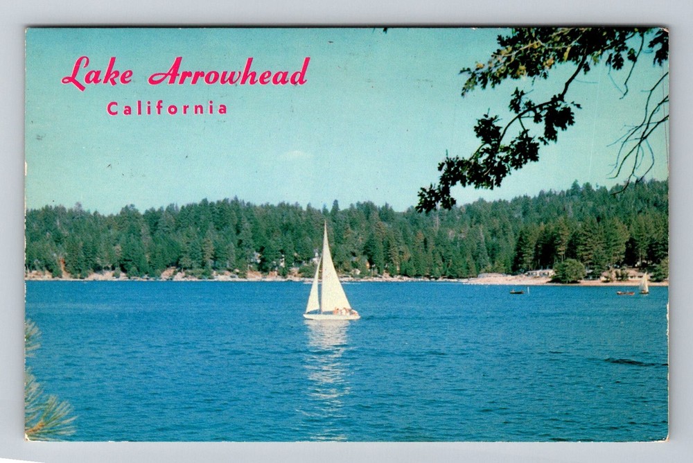 Lake Arrowhead, CA-California Sailboat Blue Lake San Bernardino Vintage Postcard
