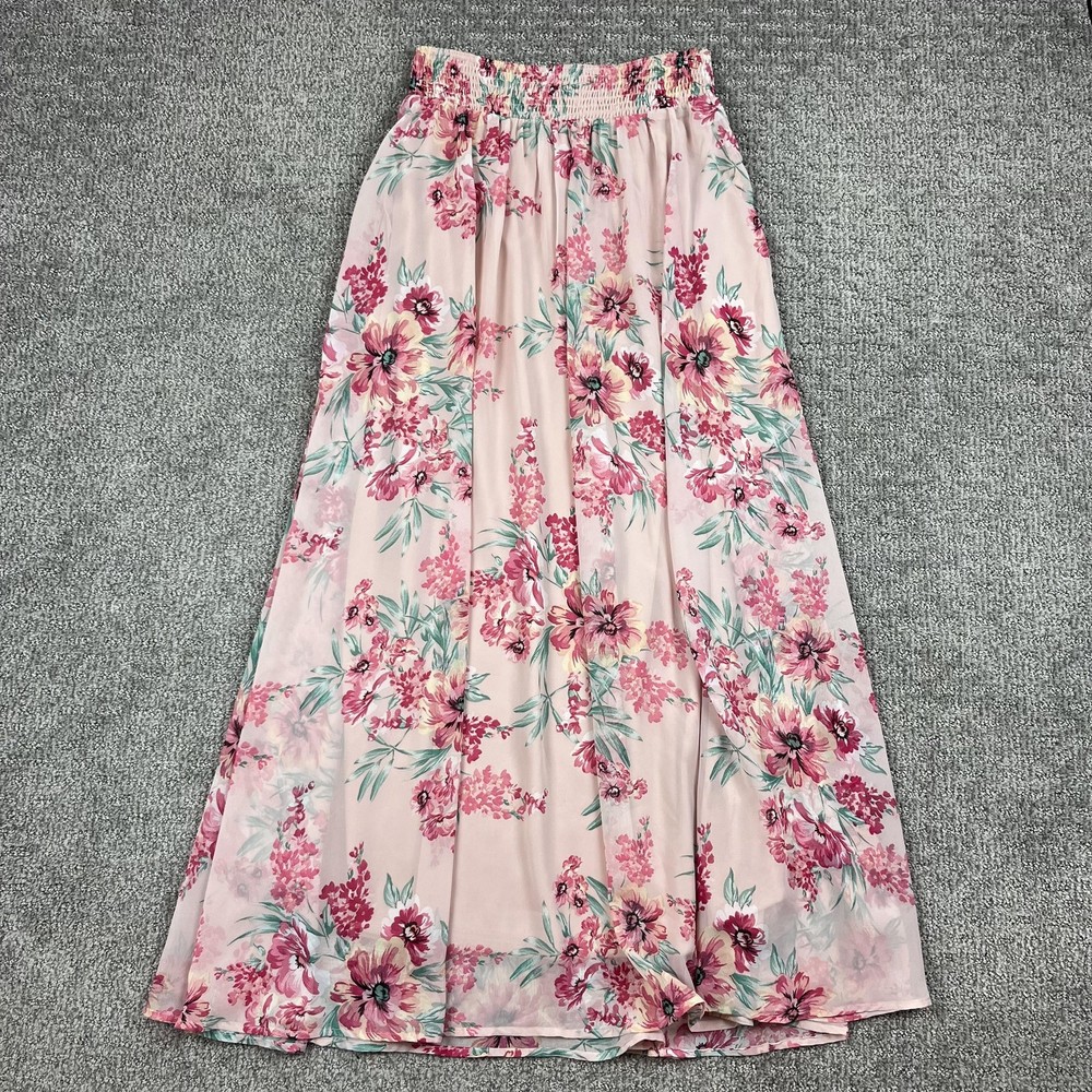Listicle Skirt Womens Small Pink Floral Maxi Boho Chiffon Lined Spring Modest