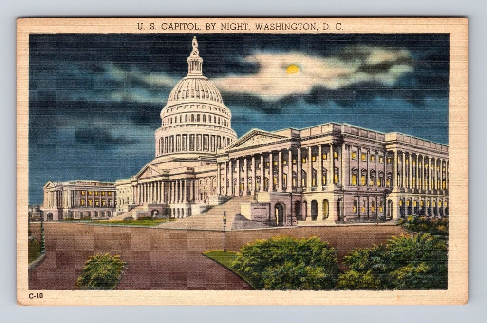 Washington DC- United States Capitol By Night, Antique, Vintage Postcard