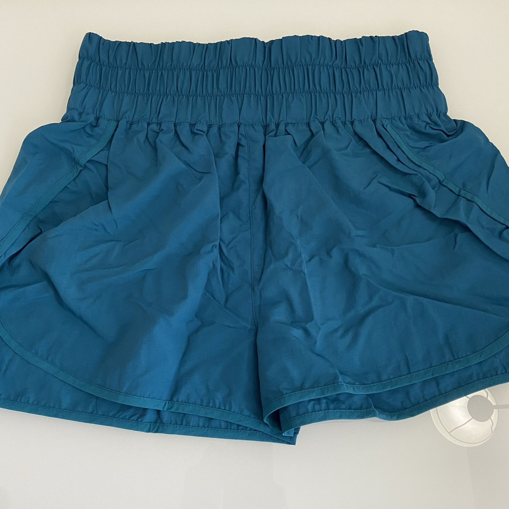 Women's Gathered High Waisted Teal Shorts Running Gym Yoga Workout Medium New
