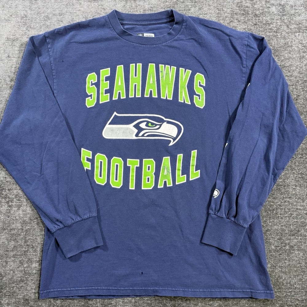 Seattle Seahawks Shirt Men’s Size Large Blue Long Sleeve NFL Team Apparel Logo