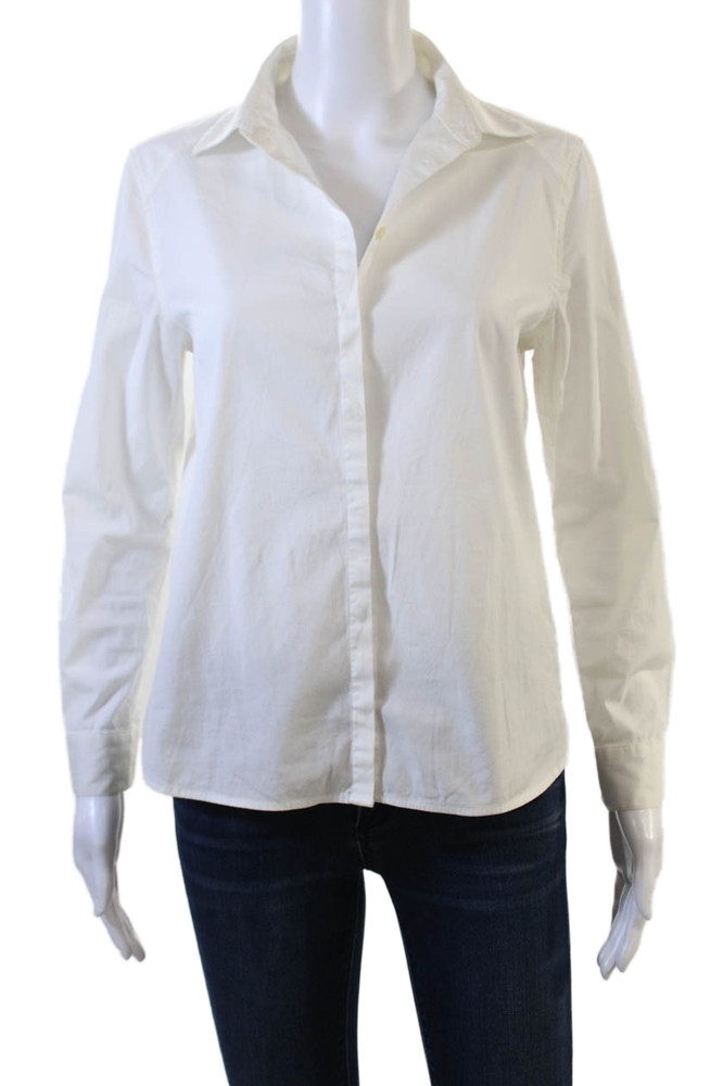 Cuyana Women Collared Long Sleeve Basic Button-Up Top White Cotton Size XSFree Shipping in US $100+ Orders | $6.95 Orders Below