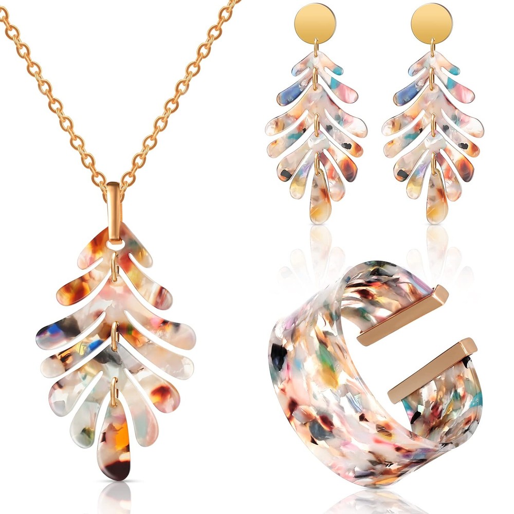 Kenning 4-Piece Boho Acrylic Jewelry Set with Statement Resin Earrings and Necklace for Women