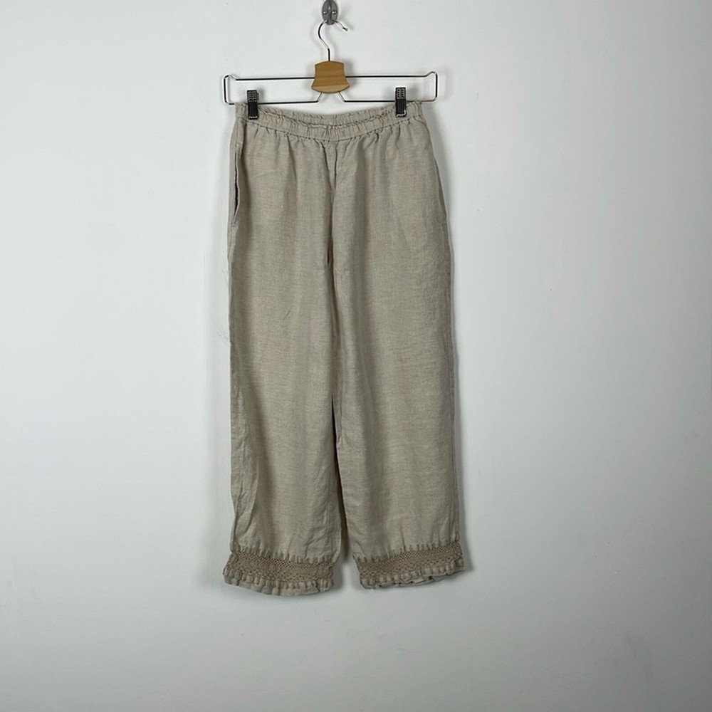 Style & Co Women S Linen Capri Pants Embroidered Stretch Elastic Waist 2 Pockets