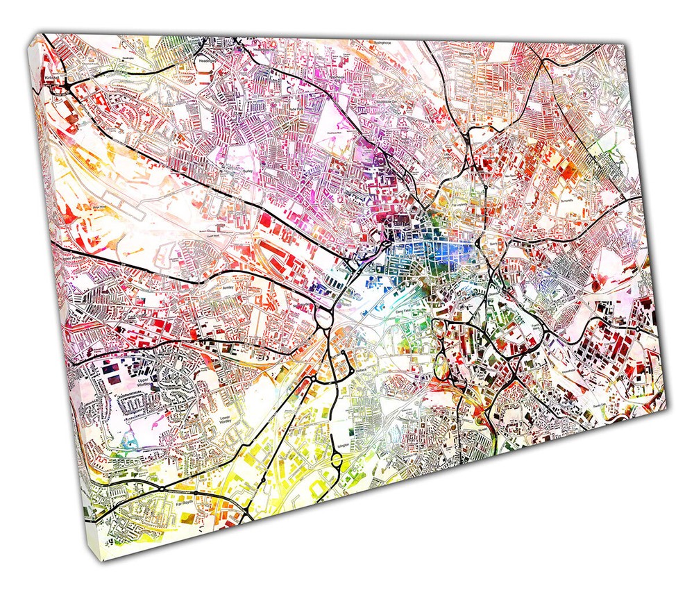 Central LEEDS Street Map Art Print watercolour names Ready to Hang Art Print