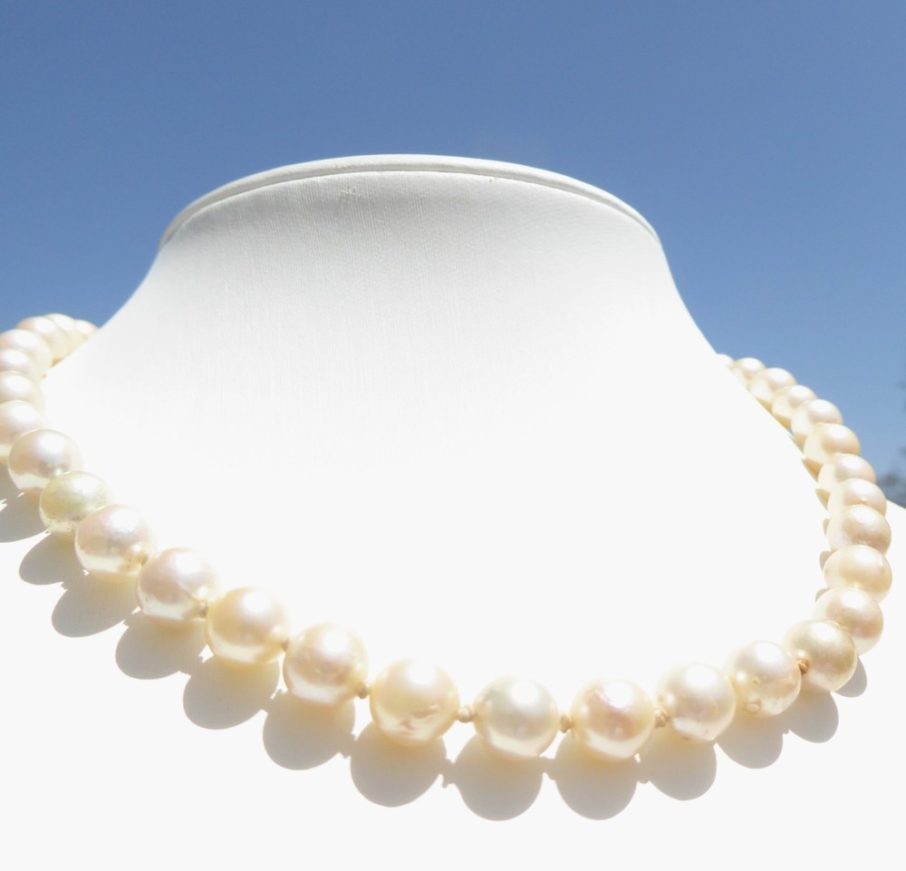 Beautiful Vintage 10K White Gold Champagne Baroque Pearl Choker Necklace