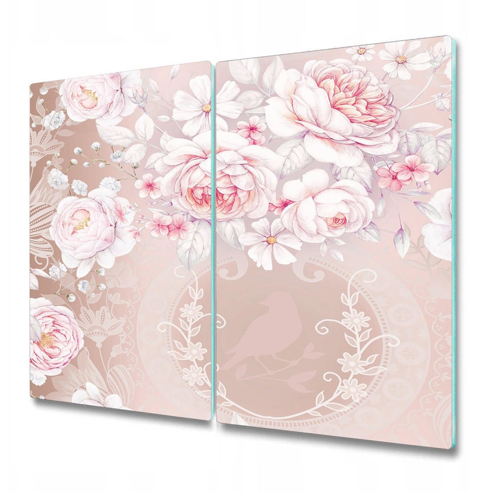 Tempered Glass Induction Ceramic Hob Cover White roses grey and white 2x30x52