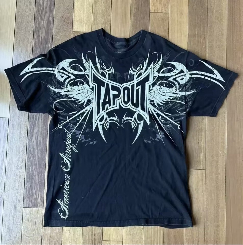 Mens Y2K Gothic Graphic T Shirt Streetwear TAPOUT Wing  Grunge Vinatage Tee