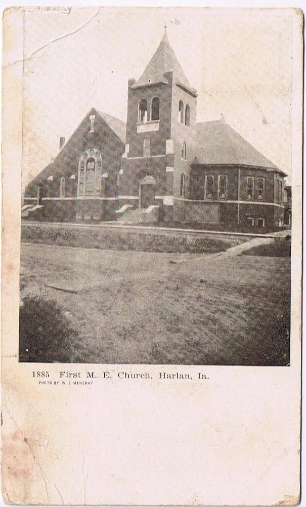 Iowa Postcard RPPC Harlan 1885 First Methodist Episcopal Church 1908