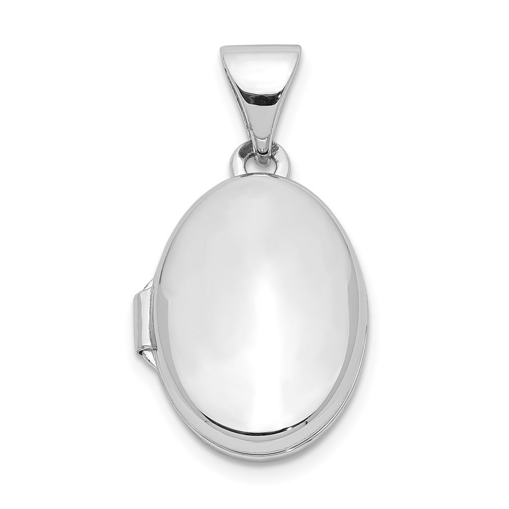 Sterling Silver Rhodium-Plated 14mm Oval Dome Locket Pendant 0.84g 20.8mm
