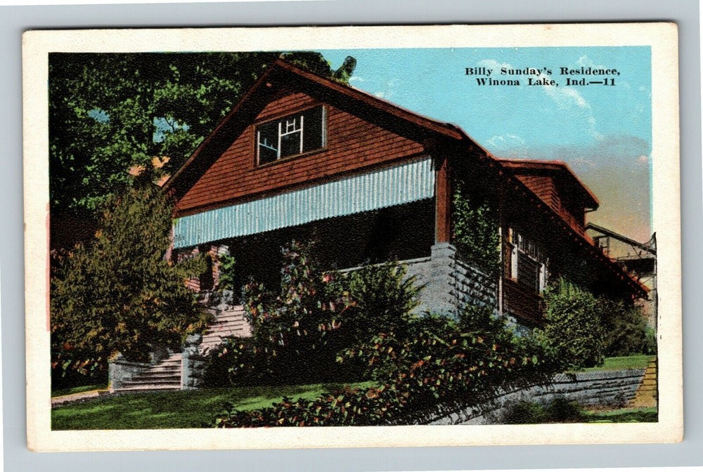 Winona Lake IN Indiana, Billy Sunday's Residence, Vintage Postcard