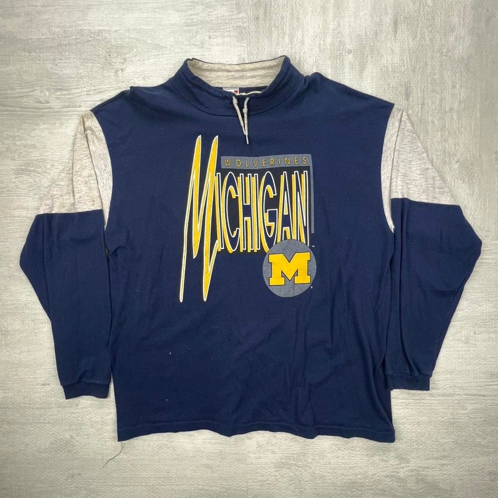 Vintage 80s Michigan Wolverines Sweatshirt Size: L Blue Yellow NCAA College