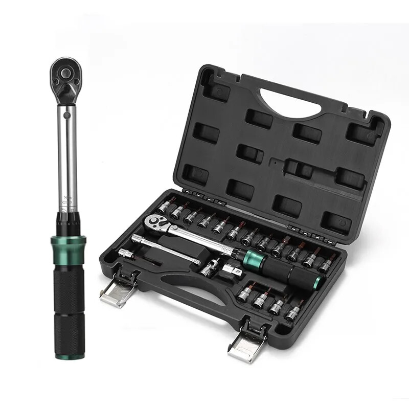 Precise Double Scale Torque Wrench Set Bicycle Socket Wrench Ratchet Toolbox Kit