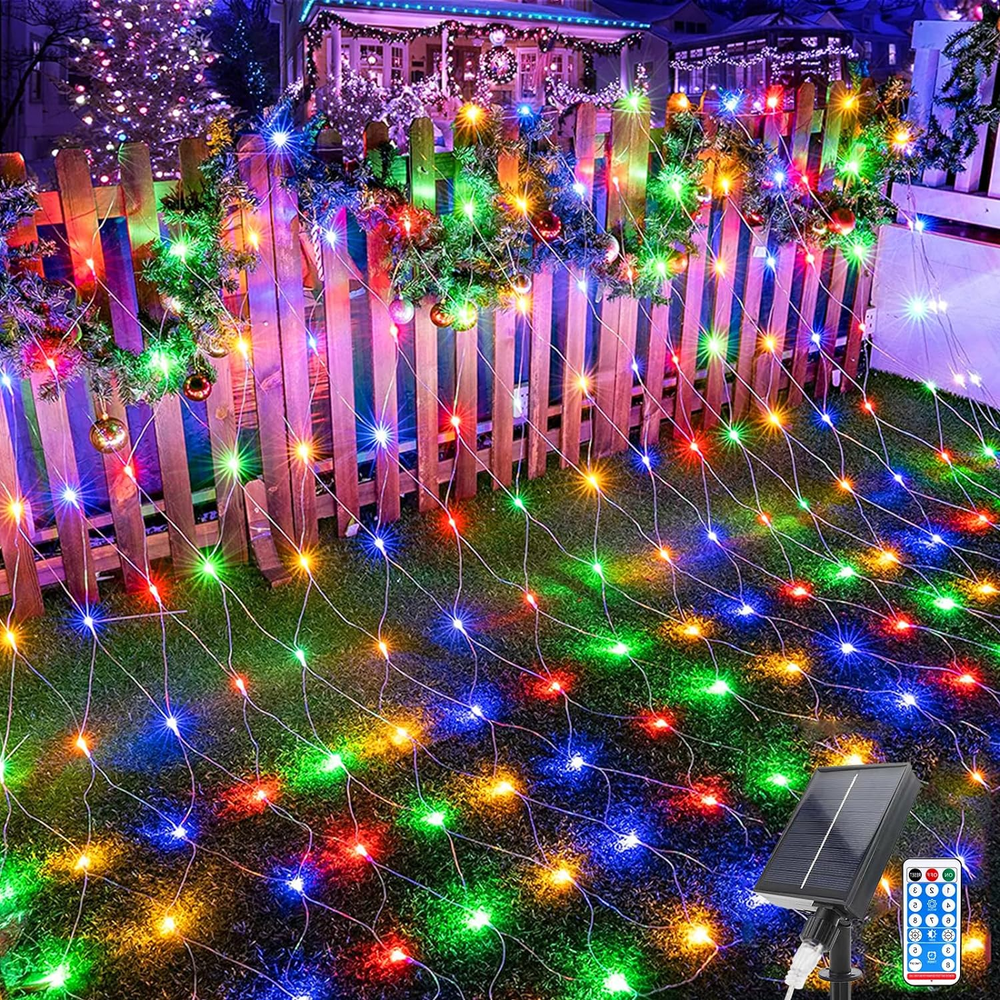Solar Net Lights Outdoor, 6.6 Ft X 9.8 Ft 192 Leds Mesh Fairy Lights with 8 Mode