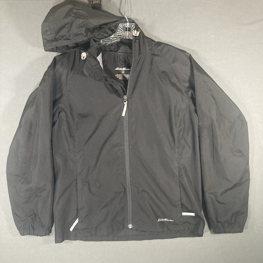 Eddie Bauer Mens Windbreaker Hooded Jacket Black Size Medium