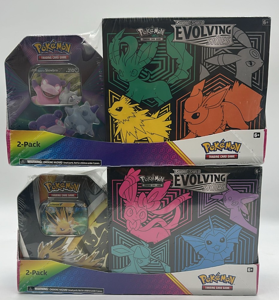 Lot of (2) Pokemon TCG Evolving Skies 2-PACK ETB + TIN SEALED (ETB ARTSET)2 ETB + 2 TINS TOTAL