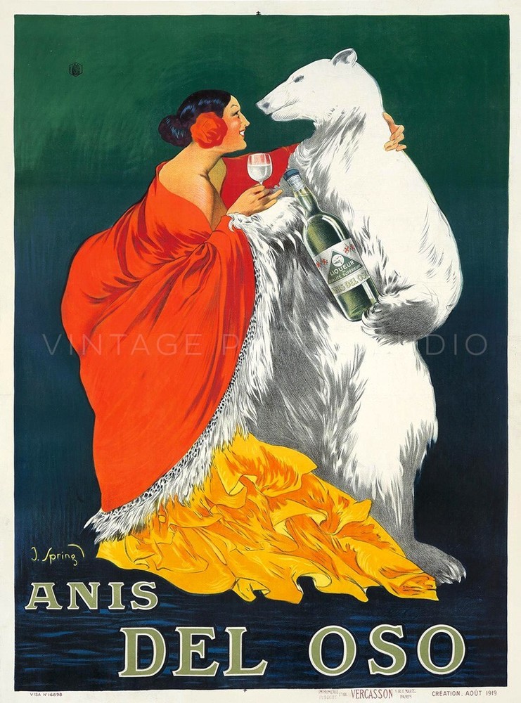Spanish Absinthe Anis 1900s Art Deco Liquor Animals Giclee Canvas Print 20x27-image