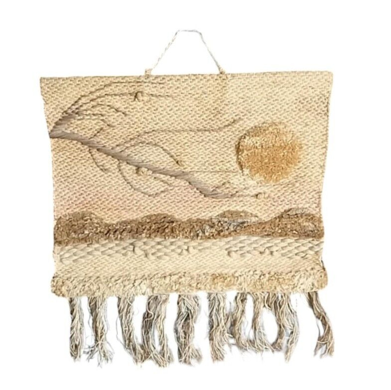 Vintage 1987 ICA Woven Wall Tapestry Sakura Sun Rise Wall Hanging Fiber Art