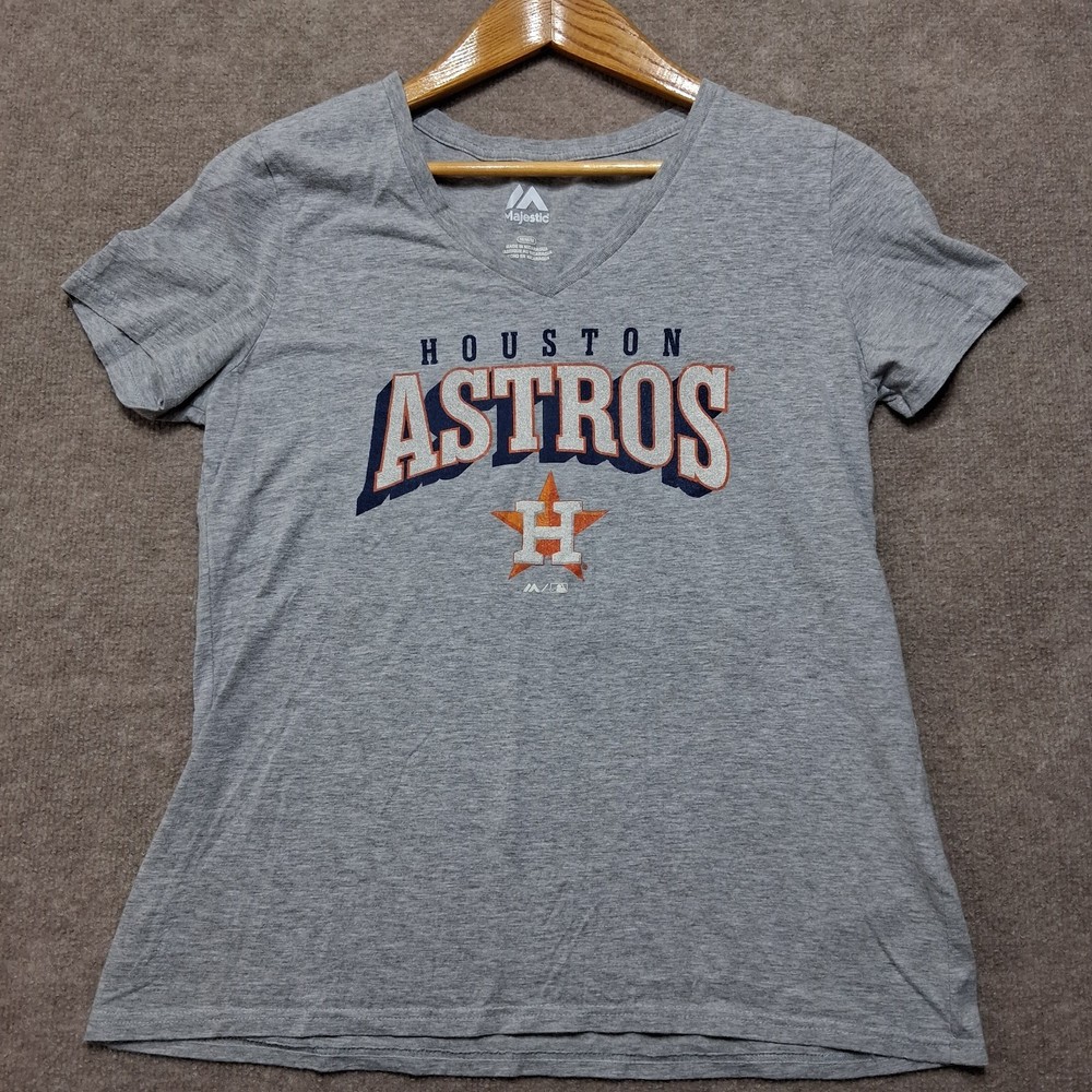 Majestic Houston Astros Womens Shirt Size M Gray V-Neck Short Sleeve MLB Tee