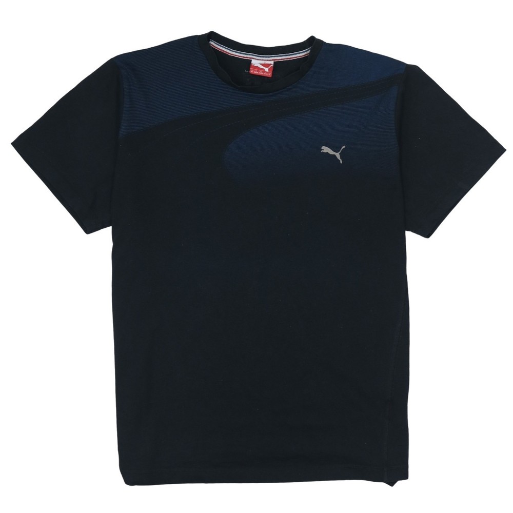 Puma Womens T Shirt Black Navy Colourblock Cotton Blend Logo Sports Jersey XL