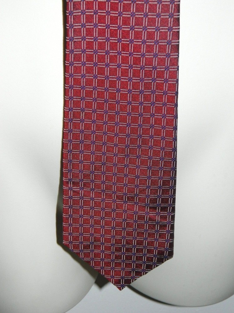 Lauren Ralph Lauren Green Label Red Geometric Squares 100% Silk Mens Necktie Tie
