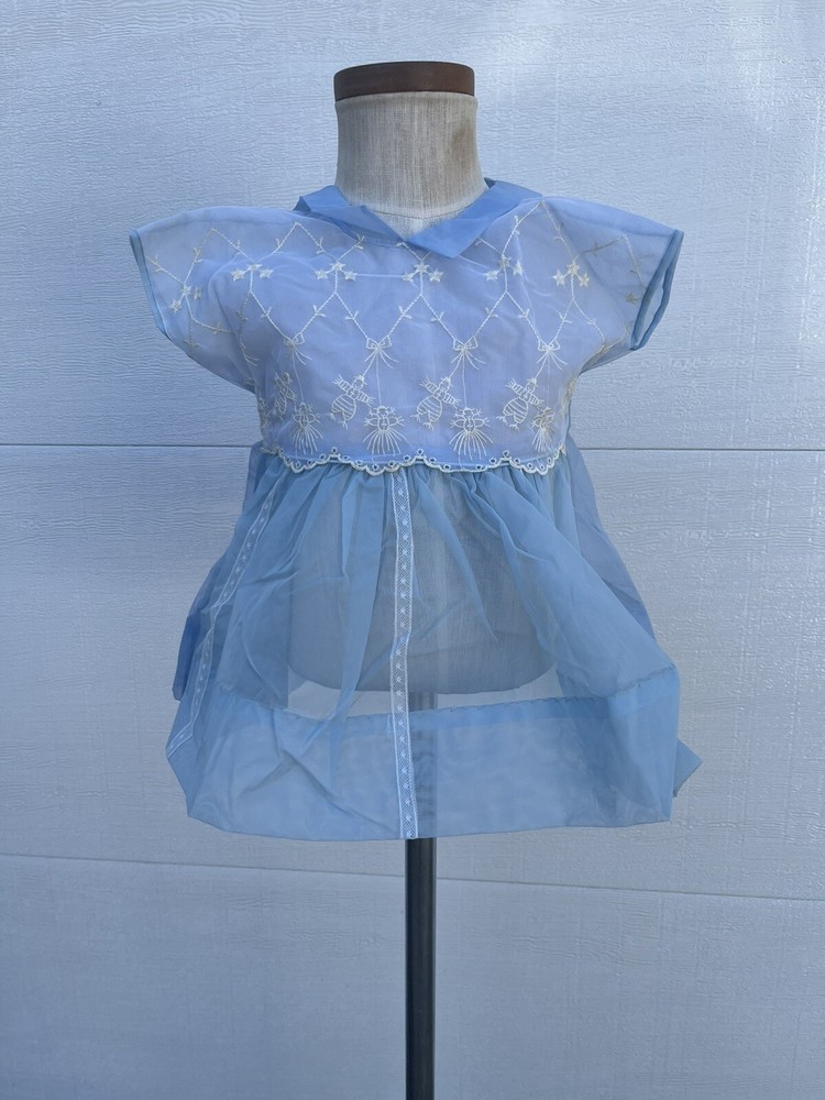Vintage 1950’s NOS Tiny Town Togs Little Girls Sheer Nylon Floral Dress 2T w Tag