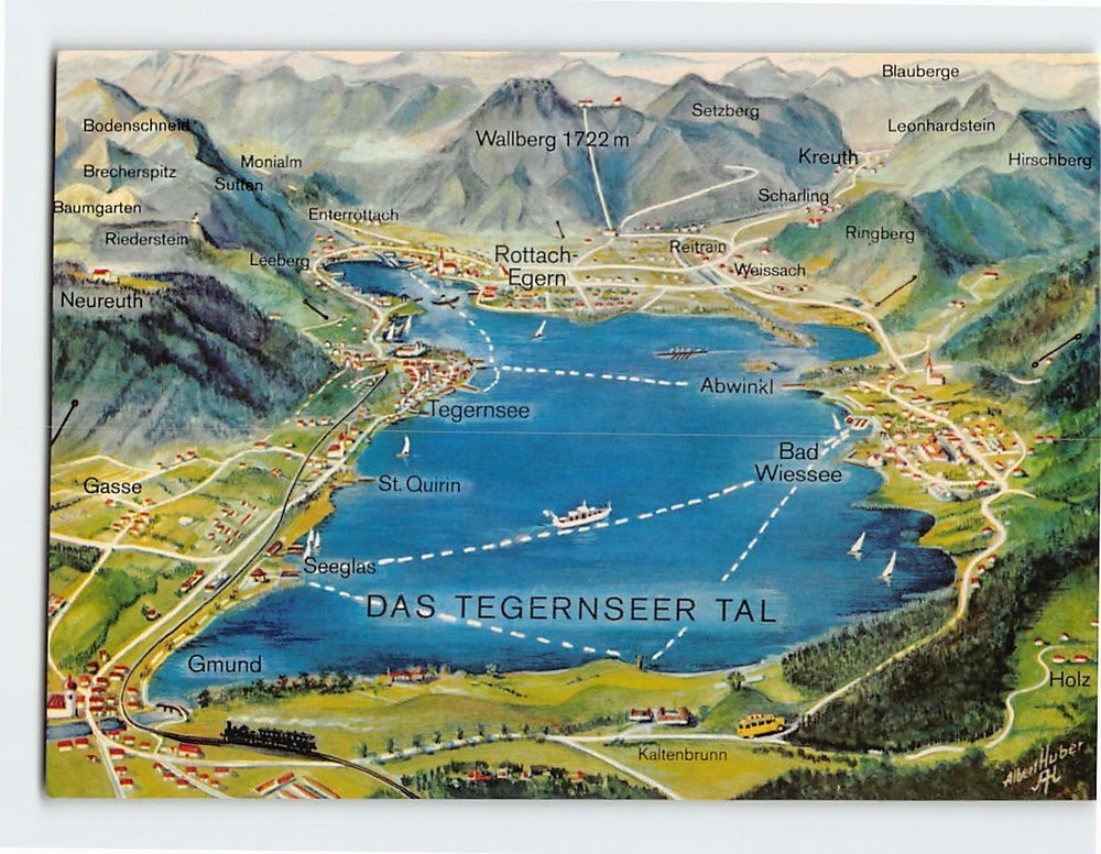 Postcard Map of the Tegernsee valley Around Lake Tegernsee Bavaria Germany