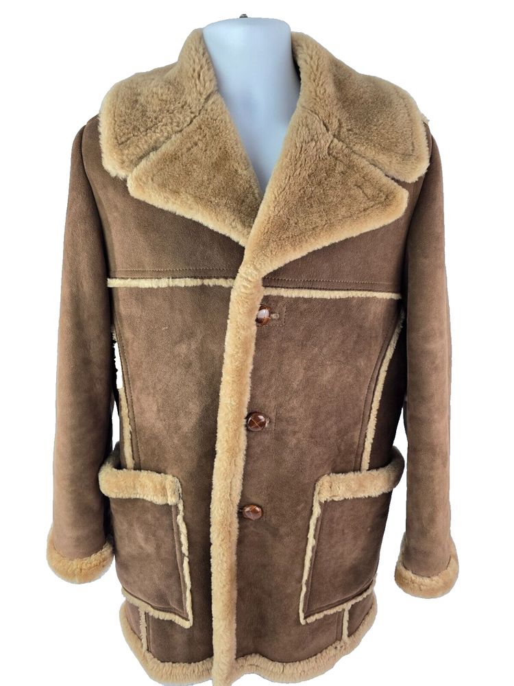 Sawyer Of Napa Men's Suede Sheepskin Shearling Coat Jacket 38 S M Vintage USA