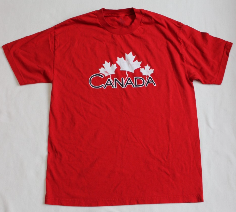 Canada Men's T-Shirt Size L Red Short Sleeve 100% Cotton White Maple Leaves