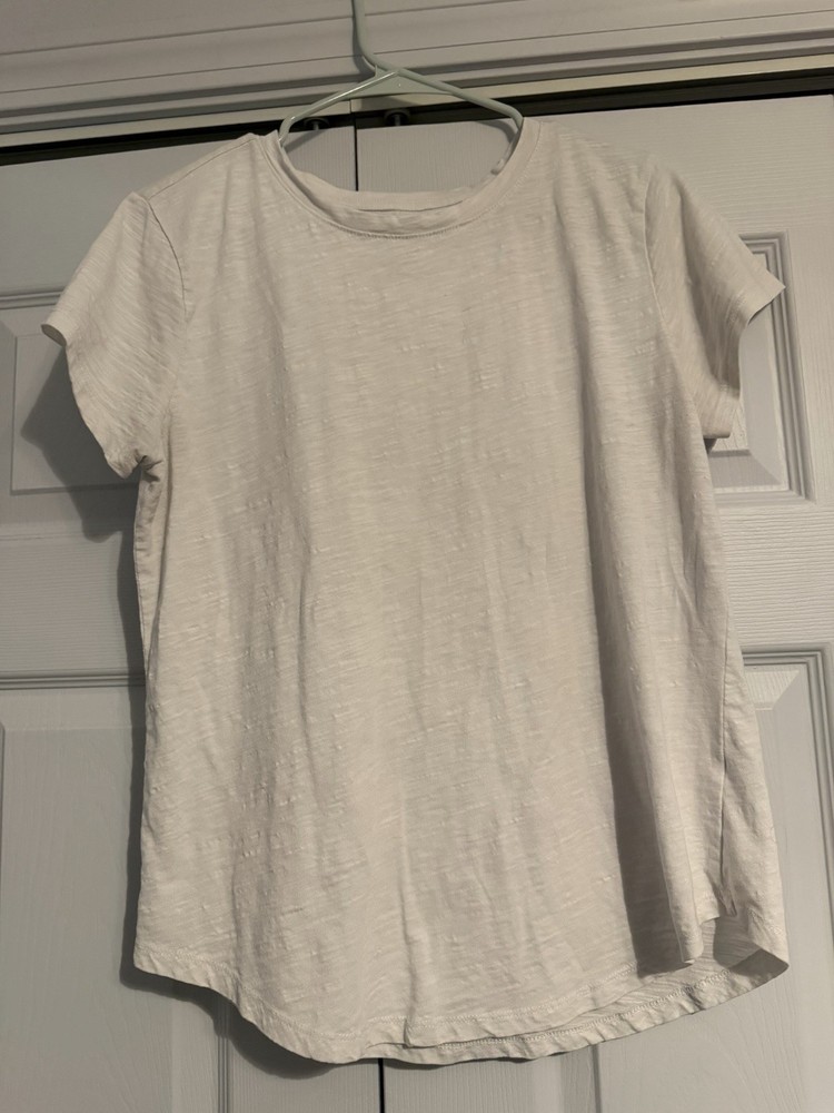 Women’s White Short Sleeve Slub Knit Crew Neck Pullover Basic T-Shirt