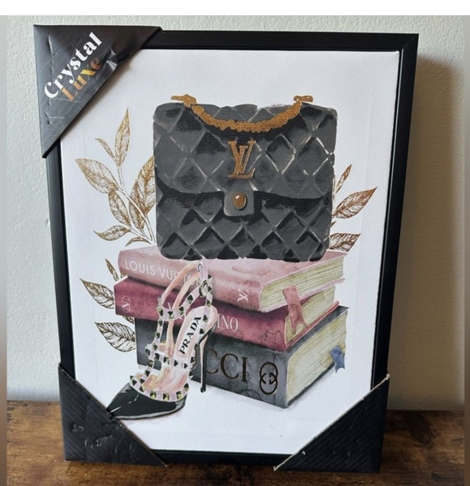 Crystal Luxe Framed Fashion Illustration Canvas Art - Louis Vuitton & Prada