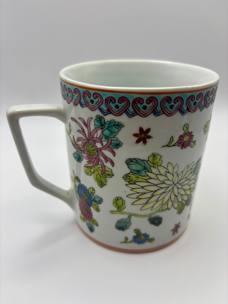 Vintage Lillian Vernon Floral Chinoiserie Porcelain Coffee Tea Mug