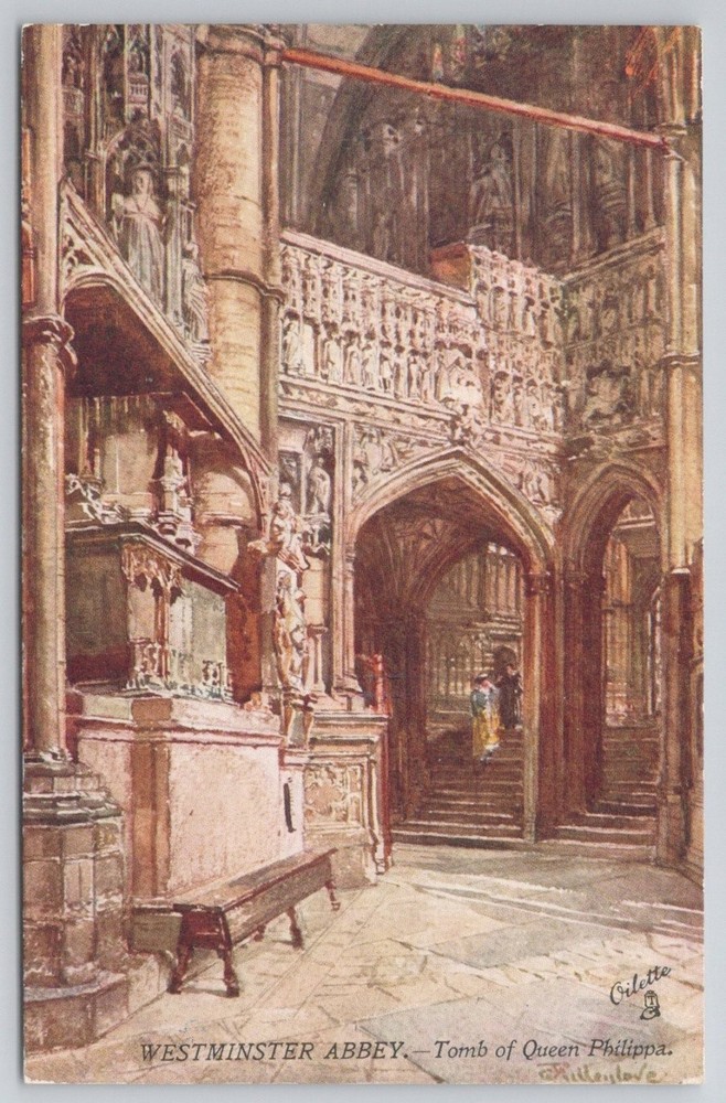 Westminster Abbey Queen Philippa Tomb Oilette Postcard Tuck's London England
