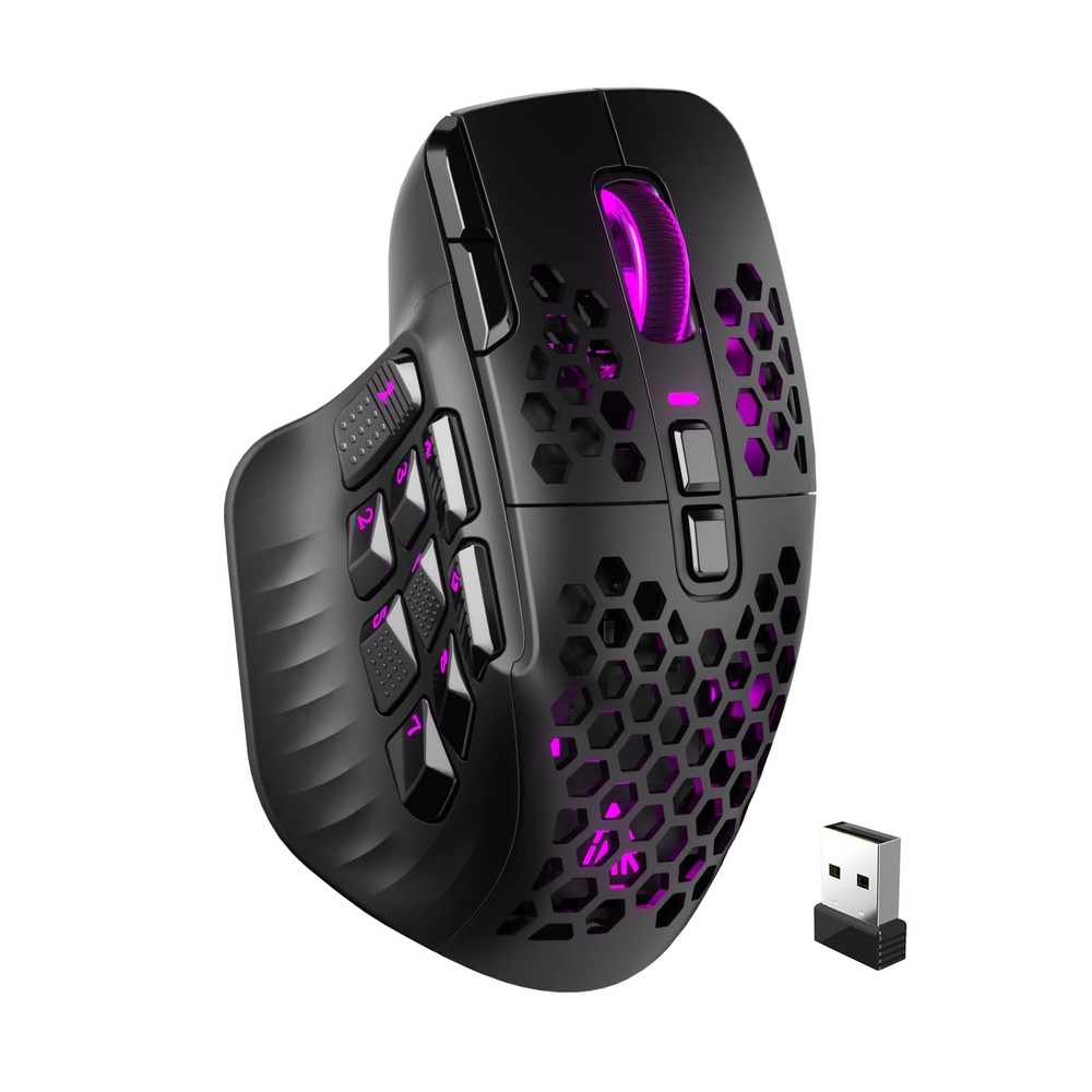 SM809 Pro Wireless MMO Gaming Mouse with 9 Side Buttons 24000 DPI Triple Connectivity