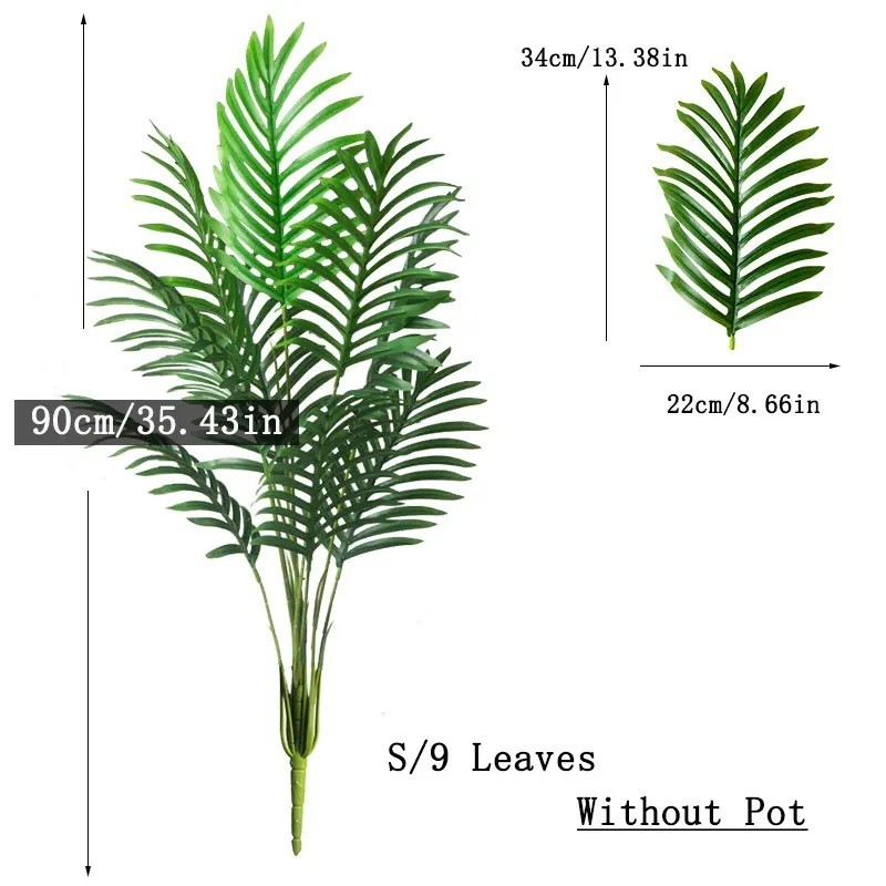 90-120cm Large Artificial Palm Tree Tropical Fake Plants Green Plastic Palm Leaf