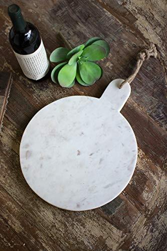 NART1002K Round White Marble Cutting Board with Jute Hanger