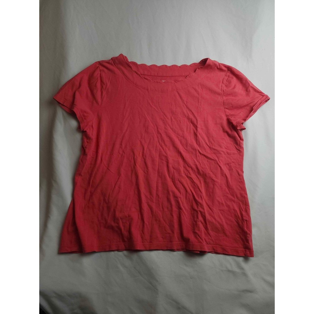 Talbots Petites Scalloped Neck Pima Cotton Short Sleeve Top Coral Pink XLp