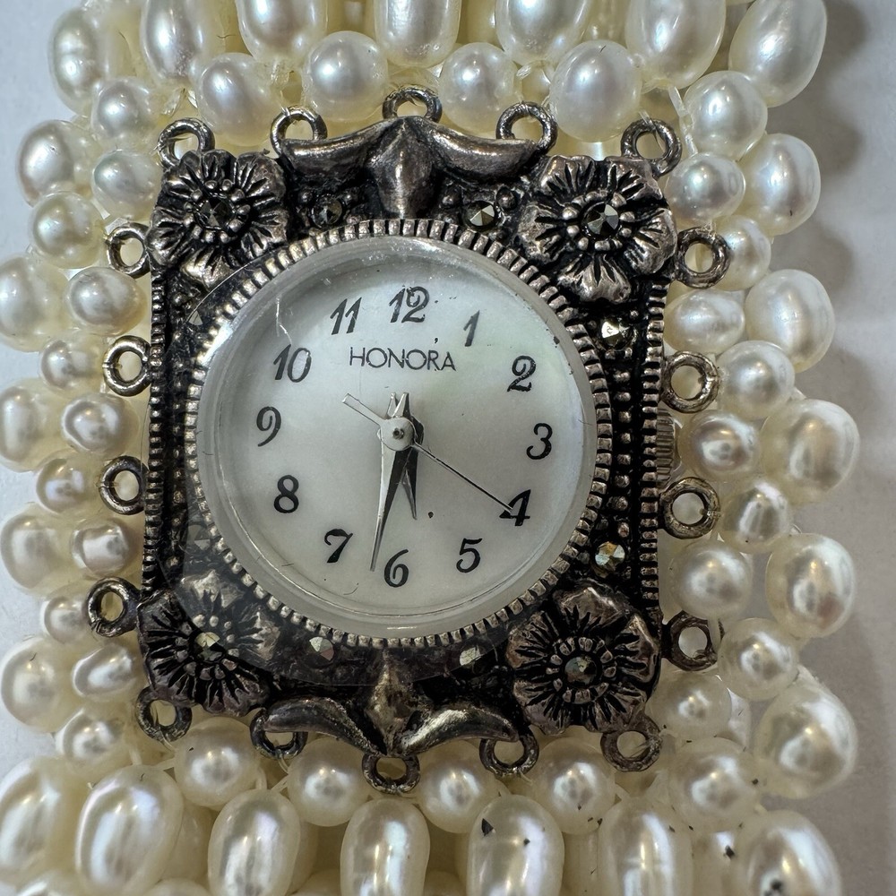 Honora Sterling Silver Quartz Freshwater Pearl Bracelet Watch Timeless Classic