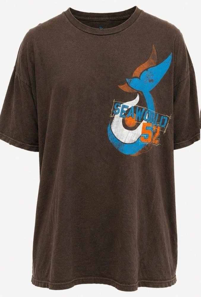 Vintage SeaWorld Graphic T Shirt Men’s 2XL XXL Brown Whale Tail Theme Park Tee