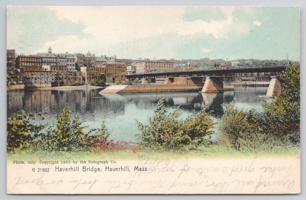 Haverhill Bridge, Haverhill, MA 1907 Rotograph Postcard Merrimack River