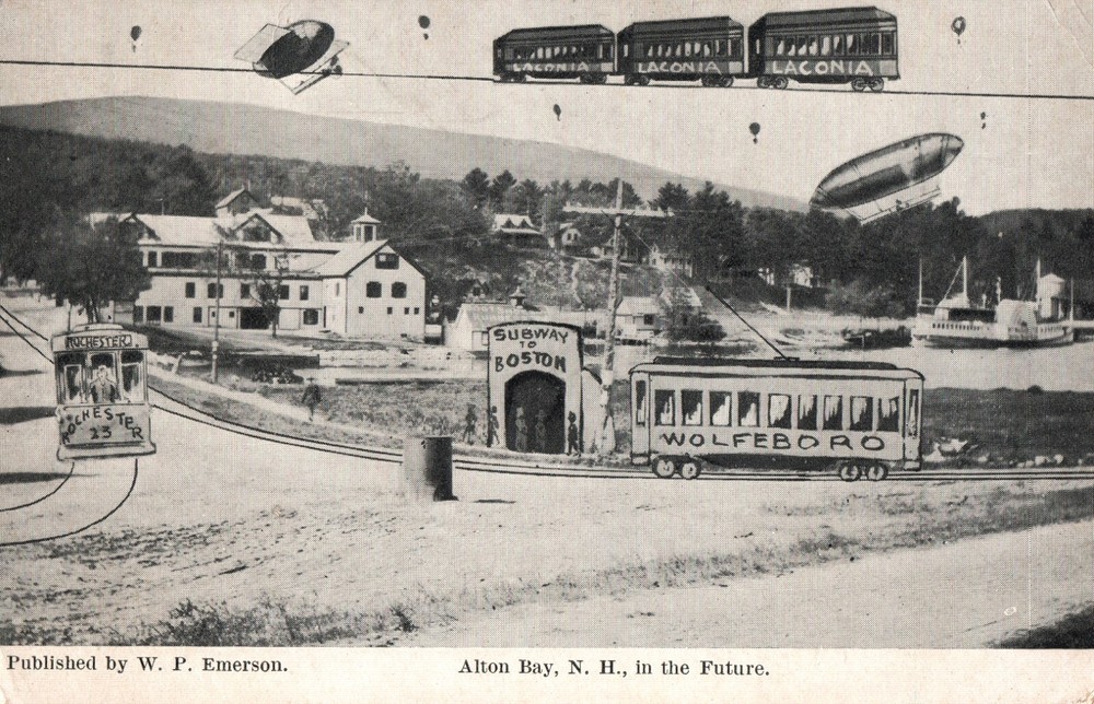 Alton Bay NH in the Future - W. P. Emerson Creative New Hampshire Postcard