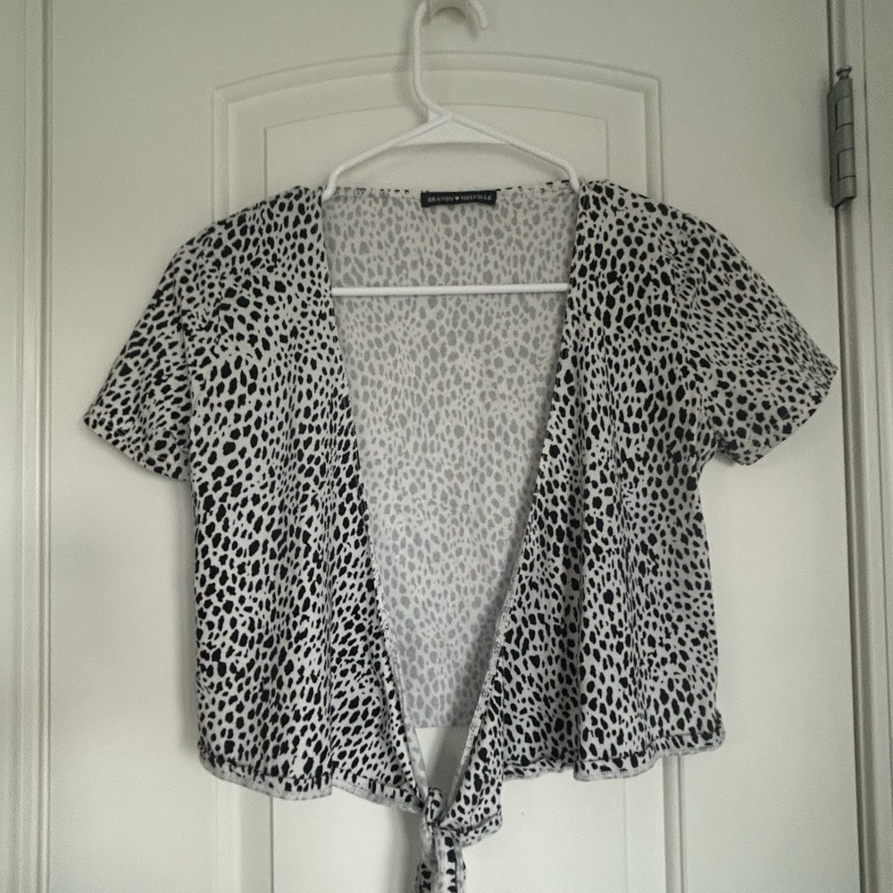 Brandy Melville Women’s Rae White And Black Tie Crop Top - OS