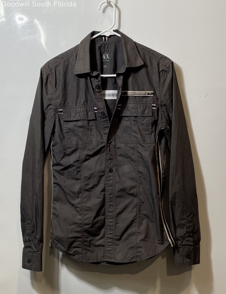 Armani Exchange Mens Dark Gray Long Sleeve Collared Button-Up Shirt Size XS