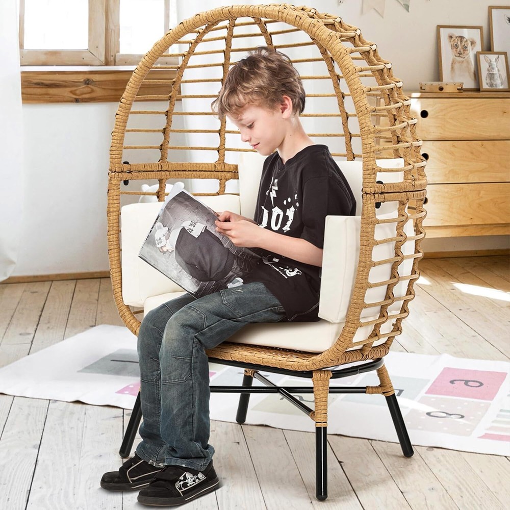 Rattan Egg Chair for Children, Indoor Outdoor Wicker Kids Egg Chair